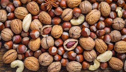 background of mixed nuts hazelnuts walnuts almonds pine nut