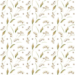Lilies of the valley pattern, spring floral pattern, watercolor flowers, hand drawing, watercolor pattern