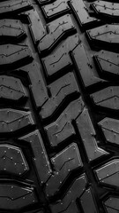 New rubber black car tire with modern tread for black background, abstract background and texture....