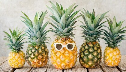 watercolor cute cartoon pineapple bundle on a transparent background - obrazy, fototapety, plakaty