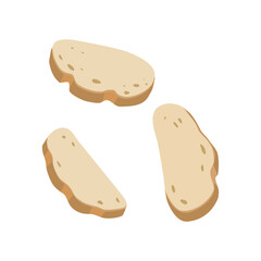Slices of white bread. Chopped pieces. Vector image.