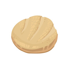 Baked bread. Round white with a crispy crust.