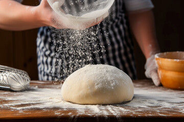 Traditional baking: flouring dough by hand