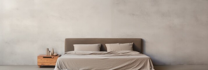 Tucked in twin bed isolated against a grunge wall backdrop, banner