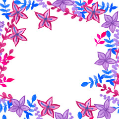 frame of flowers and twigs of purple pink blue shade with space for text base for design
