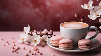 Obraz na płótnie Canvas Fragrant coffee with macarons dessert