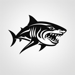 Shark Tribal Vector Monochrome Silhouette Illustration Isolated on White Background - Tattoo - Clipart - Logo - Graphic Design Element