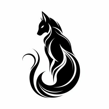 Fox Tribal Vector Monochrome Silhouette Illustration Isolated on White Background - Tattoo - Clipart - Logo - Graphic Design Element