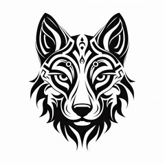 Fototapeta premium Dog / Wolf Head Tribal Vector Monochrome Silhouette Illustration Isolated on White Background - Tattoo - Clipart - Logo - Graphic Design Element