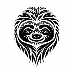 Fototapeta premium Sloth Tribal Vector Monochrome Silhouette Illustration Isolated on White Background - Tattoo - Clipart - Logo - Graphic Design Element