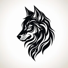 Wolf Head Tribal Vector Monochrome Silhouette Illustration Isolated on White Background - Tattoo - Clipart - Logo - Graphic Design Element
