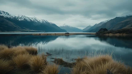 Papier Peint photo Gris foncé lake in the mountains New Zealand landscape Nature