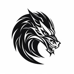 Dragon Tribal Vector Monochrome Silhouette Illustration Isolated on White Background - Tattoo - Clipart - Logo - Graphic Design Element