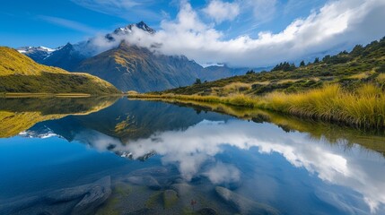 Fototapeta na wymiar lake in the mountains New Zealand landscape Nature