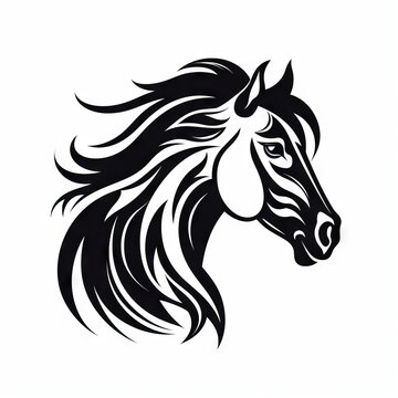 Horse / Stallion Tribal Vector Monochrome Silhouette Illustration Isolated on White Background - Tattoo - Clipart - Logo - Graphic Design Element