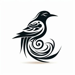 Bird Tribal Vector Monochrome Silhouette Illustration Isolated on White Background - Tattoo - Clipart - Logo - Graphic Design Element