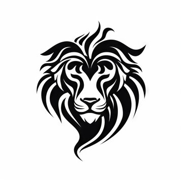 Lion Tribal Vector Monochrome Silhouette Illustration Isolated on White Background - Tattoo - Clipart - Logo - Graphic Design Element