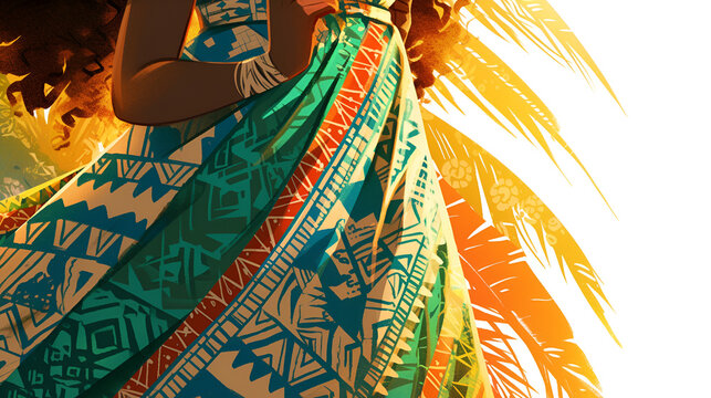 white background, Polynesian, Samoan folk costume lavalava