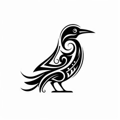Obraz premium Bird Tribal Vector Monochrome Silhouette Illustration Isolated on White Background - Tattoo - Clipart - Logo - Graphic Design Element