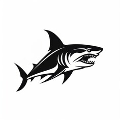  Shark Tribal Vector Monochrome Silhouette Illustration Isolated on White Background - Tattoo - Clipart - Logo - Graphic Design Element