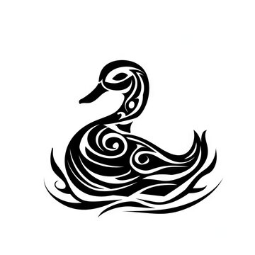  Duck Tribal Vector Monochrome Silhouette Illustration Isolated on White Background - Tattoo - Clipart - Logo - Graphic Design Element