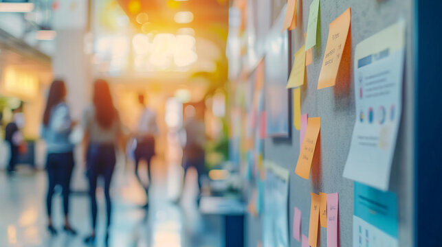 A corporate bulletin board filled with notices for multicultural events, workshops, and employee resource groups, promoting diversity, blurred background, with copy space