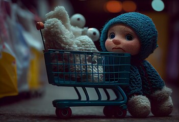 Cart and toy doll AI generator. Generative AI