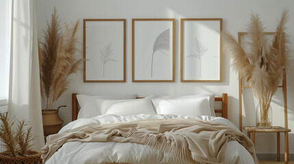 Serene Bedroom Interior with Pampas Grass and Beige Aesthetic