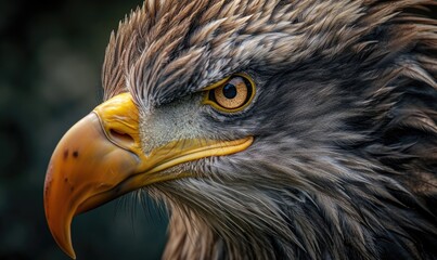 A macro portrait of amazing eagle, capturing the intricate patterns of its feathers and the striking details of its eyes and beak.