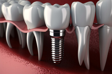 Anatomy of healthy teeth and tooth dental implant in human jaw. Marketing for Dentists
