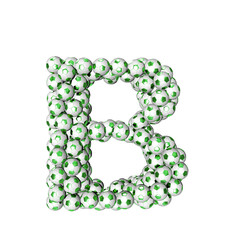 3d symbol made from green soccer balls. letter b