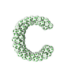 3d symbol made from green soccer balls. letter c