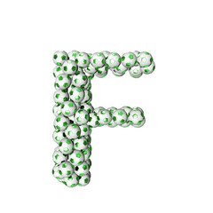 3d symbol made from green soccer balls. letter f