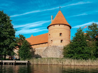 Fototapeta na wymiar Trakai castle walls and corner tower, Lithuania