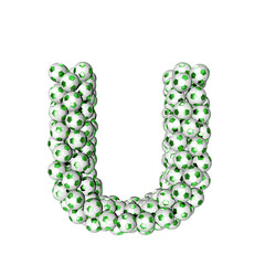 3d symbol made from green soccer balls. letter u