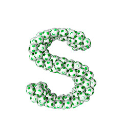 3d symbol made from green soccer balls. letter s