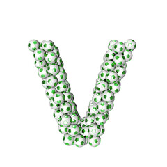 3d symbol made from green soccer balls. letter v