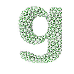 3d symbol made from green soccer balls. letter g