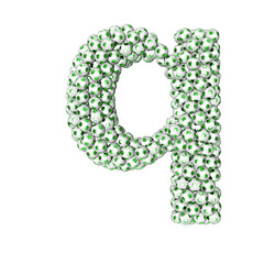 3d symbol made from green soccer balls. letter q