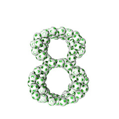 3d symbol made from green soccer balls. number 8