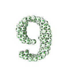 3d symbol made from green soccer balls. number 9