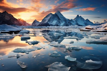 Fototapeta na wymiar Majestic glacier in the polar scene, surrounded by snow and ice., generative IA
