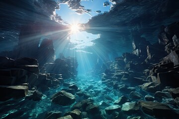 Ice cave lit in a glacier., generative IA
