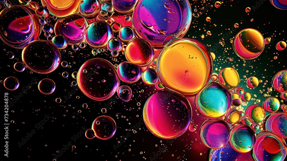 Poster a close up of a bunch of bubbles on a black background with a lot of water droplets on the bottom an