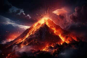 Volcanic Eruption Lava dripping in an ardent show., generative IA - obrazy, fototapety, plakaty