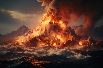 Submarine volcano creates volcanic islands in open sea., generative IA