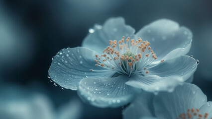 White flower with dew drops, close up, calm and wonderful   natural.  - obrazy, fototapety, plakaty
