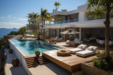 Obraz na płótnie Canvas Luxury resort on private island with villas on water., generative IA