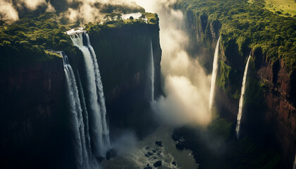 Majestic waterfall flowing in Victoria Falls, Africa famous natural landmark generated by AI