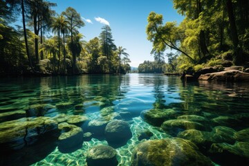 Serene lake in the tropical rainforest., generative IA - obrazy, fototapety, plakaty